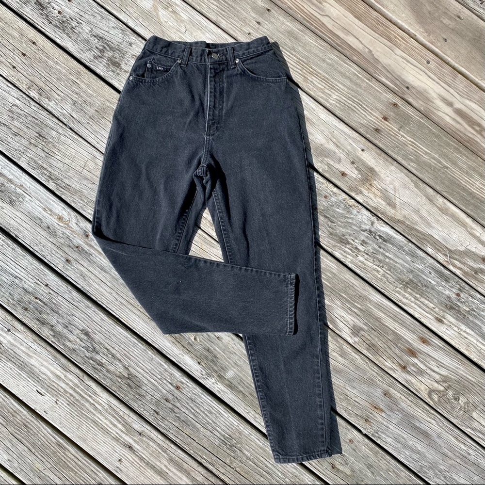 Vintage Nineties 1990s Black Denim High Waisted Taper Leg Mom Jeans